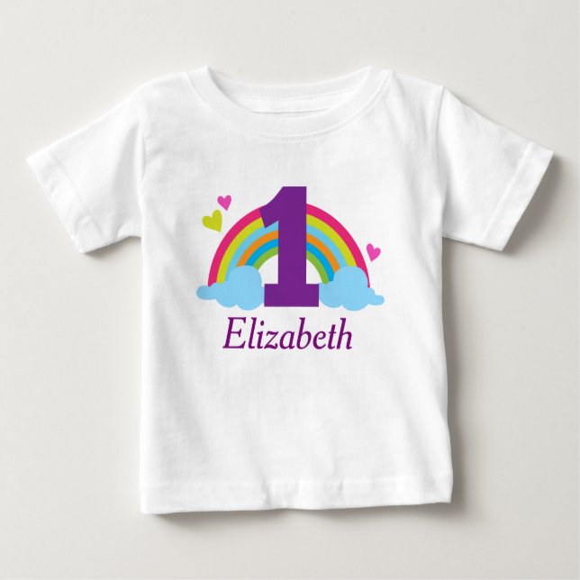 Camiseta Para Bebê Primeiro Aniversário Raparigas Rainbow T-shirt Per (Frente)