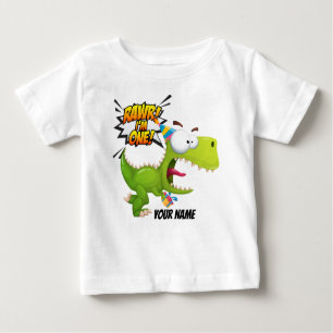 Camiseta Para Bebê primeiro aniversario Rawr Dinossauro