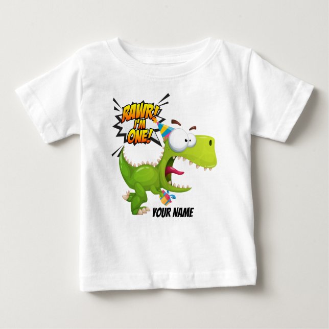 Camiseta Para Bebê primeiro aniversario Rawr Dinossauro (Frente)