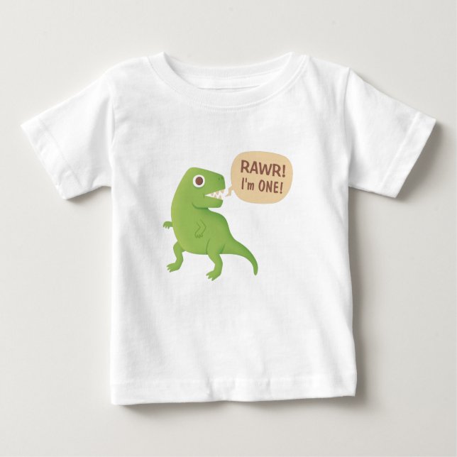 Camiseta Para Bebê Primeiro aniversário, Rawr! Sou 1, Cute Dino Baby  (Frente)