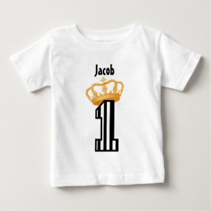 Camiseta Para Bebê primeiro aniversario Rei Coroa Bandeiras 1 Ano 1