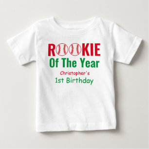 Camiseta Para Bebê Primeiro aniversario Rookie Baseball