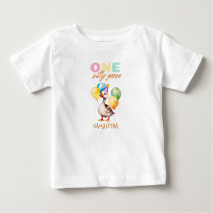 Camiseta Para Bebê Primeiro aniversario rosa-Bobo-rosado-rosado-ganso