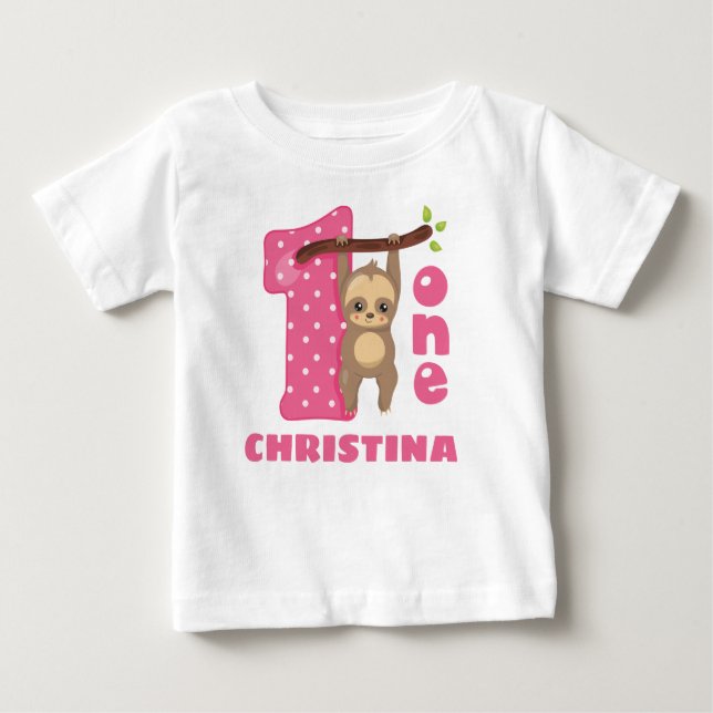 Camiseta Para Bebê Primeiro aniversario rosa de lama de bebê (Frente)