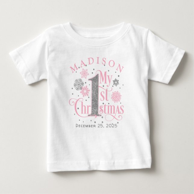 Camiseta Para Bebê Primeiro aniversario Rosa de Onederland Baby Girl (Frente)
