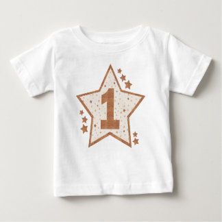 Camiseta Para Bebê Primeiro aniversário, rosa e estrela Dourada