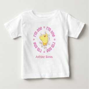 Camiseta Para Bebê Primeiro aniversario rosa feliz