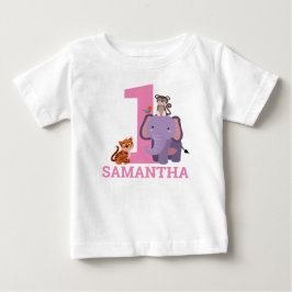 Camiseta Para Bebê primeiro aniversario Rosa Selvagem