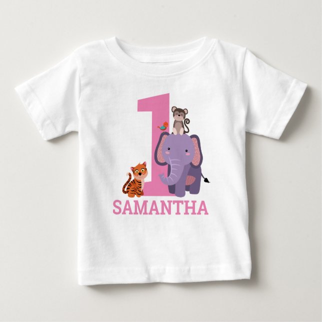 Camiseta Para Bebê primeiro aniversario Rosa Selvagem (Frente)