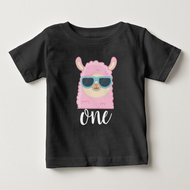 Camiseta Para Bebê Primeiro Aniversário Rosto de Lhama Bonito 1º Aniv (Frente)