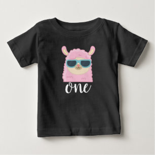Camiseta Para Bebê Primeiro Aniversário Rosto de Lhama Fofo Aniversár
