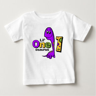 Camiseta Para Bebê Primeiro aniversario roxo do dinossauro