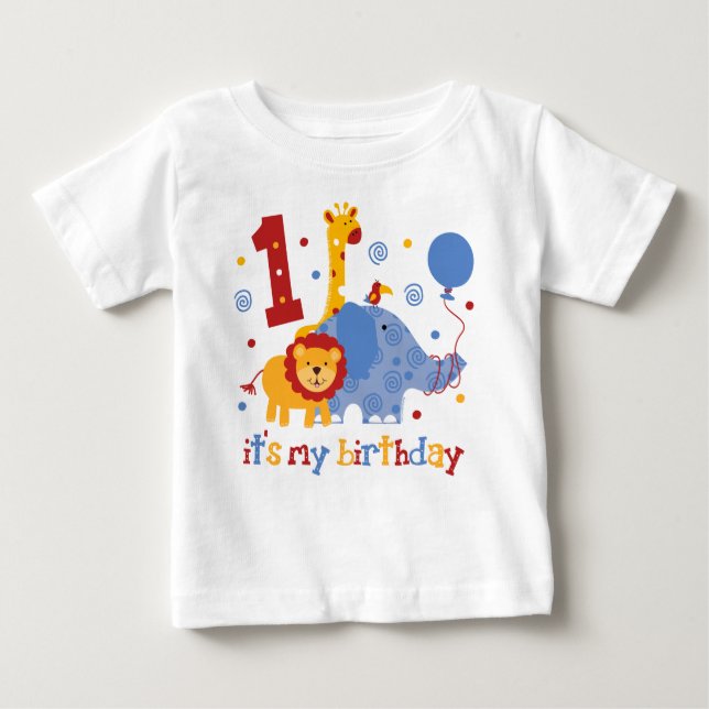 Camiseta Para Bebê Primeiro aniversario Safari (Frente)