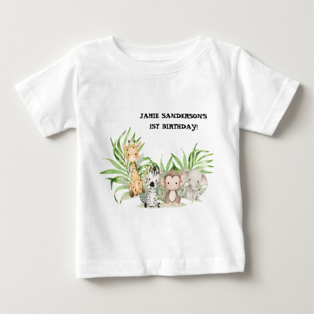 Camiseta Para Bebê Primeiro aniversario Safari Adventure (Frente)