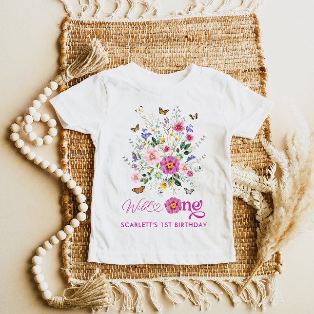 Camiseta Para Bebê Primeiro aniversario selvagem de flores silvestres (Criador carregado)
