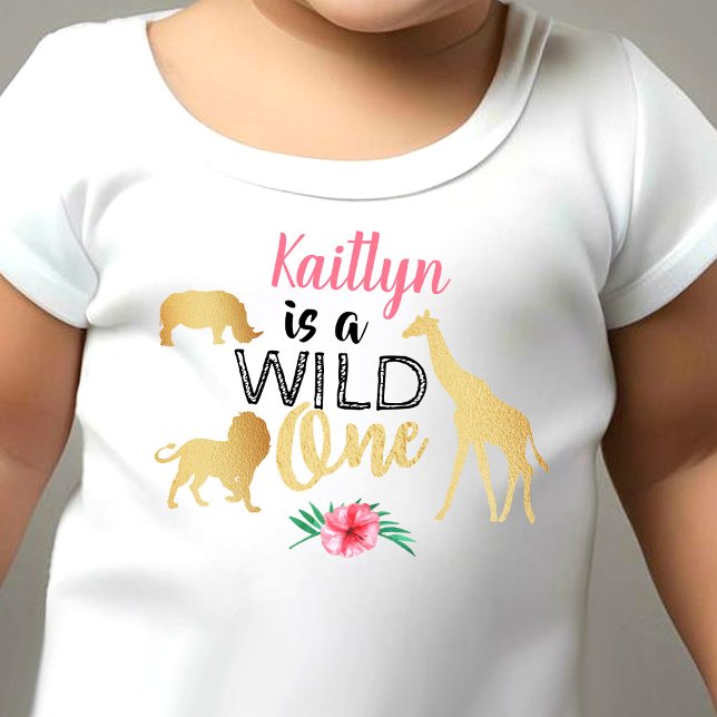 Camiseta Para Bebê Primeiro aniversario Selvagem de Raparigas Safari (Criador carregado)
