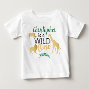 Camiseta Para Bebê Primeiro aniversario Selvagem Safari Boys