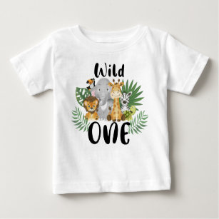 Camiseta Para Bebê Primeiro aniversario Selvagem Selvagem Safari Cute