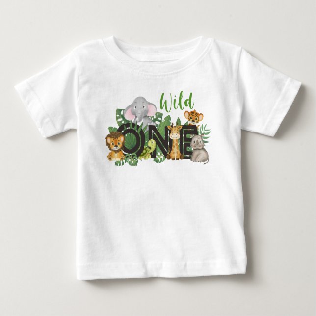 Camiseta Para Bebê Primeiro aniversario Selvagem Selvagem Safari Cute (Frente)