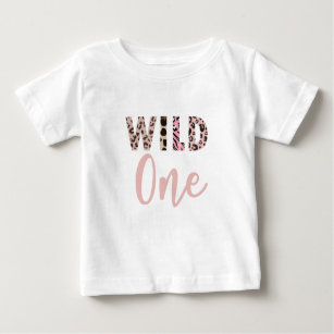 Camiseta Para Bebê Primeiro aniversario Selvagem Selvagem Safari Rosa