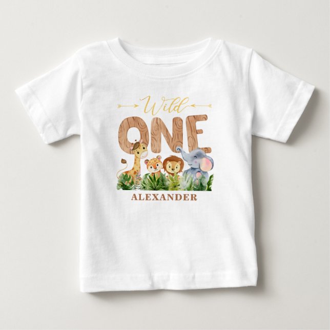 Camiseta Para Bebê primeiro aniversario Selvagem Uma Camiseta De Bebê (Frente)