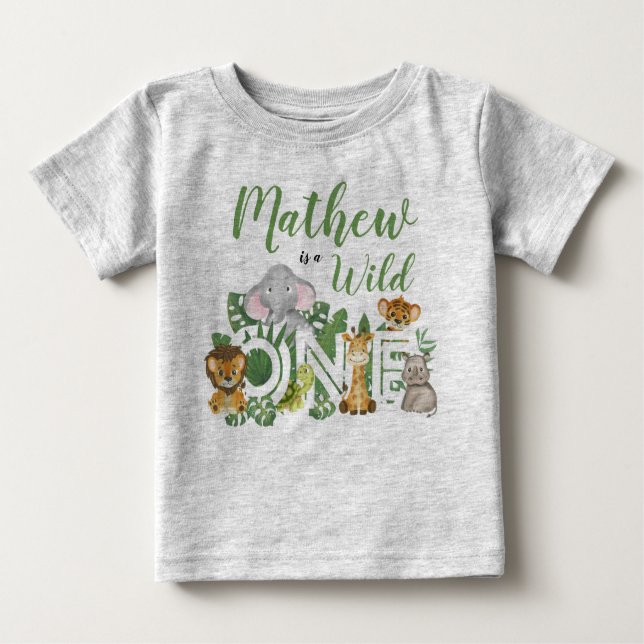 Camiseta Para Bebê primeiro aniversario Selvagem Uma Selva Safari Beb (Frente)