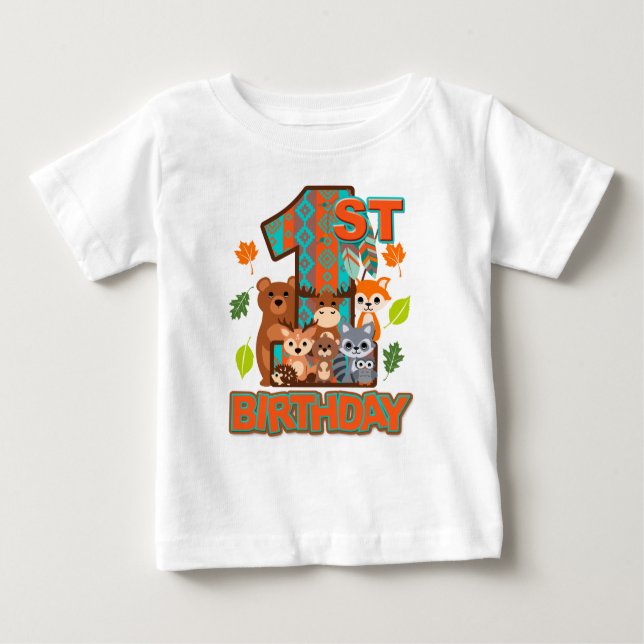 Camiseta Para Bebê Primeiro Aniversário - Seta de Woodland | Selvagem (Frente)