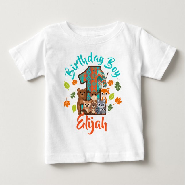 Camiseta Para Bebê Primeiro Aniversário - Seta de Woodland | Selvagem (Frente)