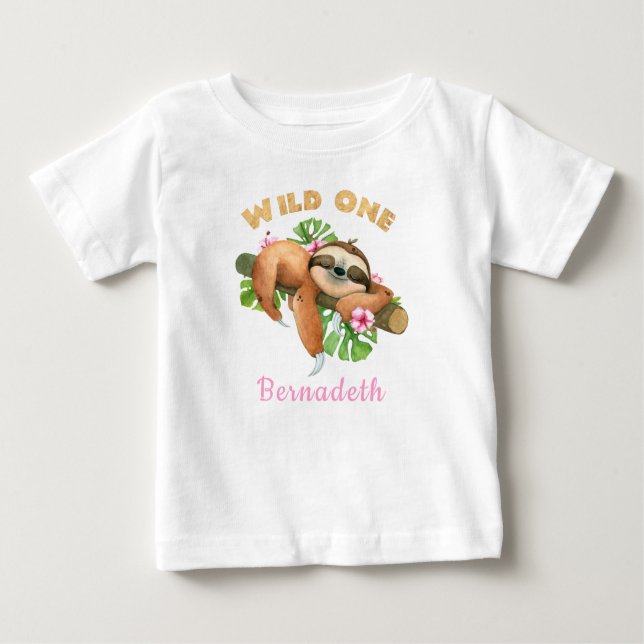 Camiseta Para Bebê Primeiro aniversario Sloth Sloth SLOT (SELEÇÃO DE  (Frente)
