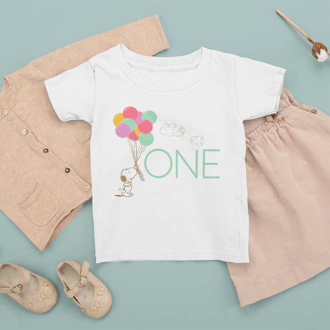 Camiseta Para Bebê Primeiro aniversario Snoopy e Balões (Criador carregado)
