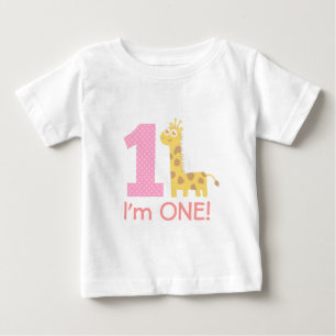 Camiseta Para Bebê Primeiro Aniversário, Sou Um, Girafa Fofa
