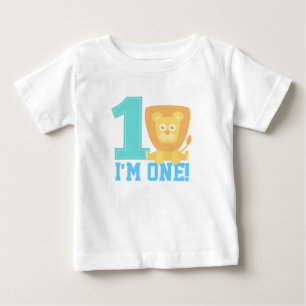 Camiseta Para Bebê Primeiro Aniversário, Sou Um, Leão Fofo