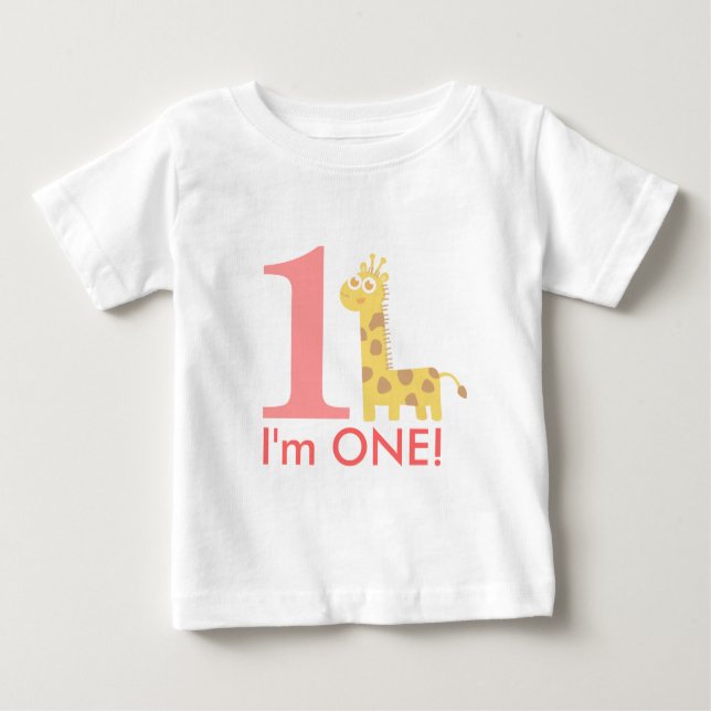 Camiseta Para Bebê Primeiro aniversário, sou uma, girafa bonita (Frente)
