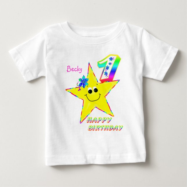 Camiseta Para Bebê primeiro aniversario Star (Frente)