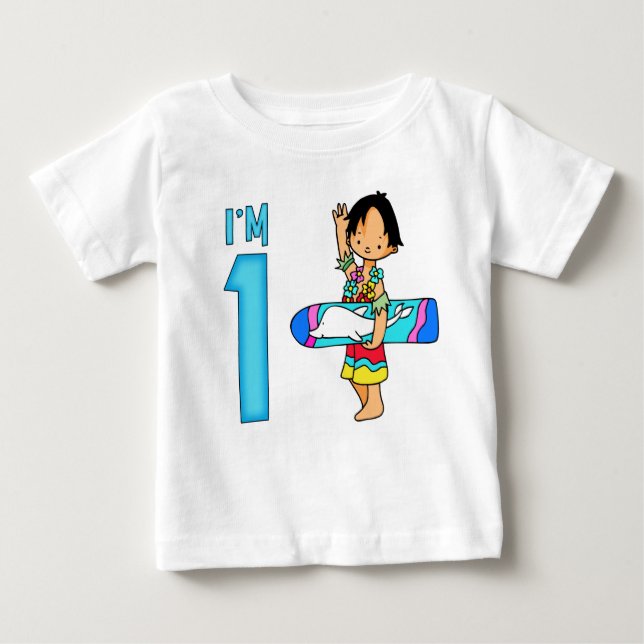 Camiseta Para Bebê Primeiro aniversario Surfer Dude (Frente)