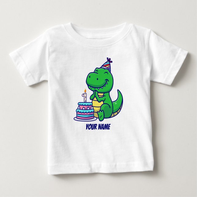 Camiseta Para Bebê Primeiro aniversario T-Rex (Frente)