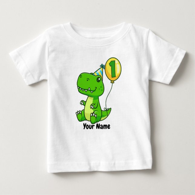 Camiseta Para Bebê primeiro aniversario T-Rex (Frente)