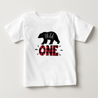 Camiseta Para Bebê primeiro aniversario T-Shirt de Xadrez de Urso de