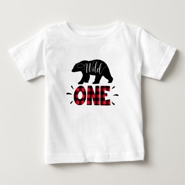 Camiseta Para Bebê primeiro aniversario T-Shirt de Xadrez de Urso de  (Frente)