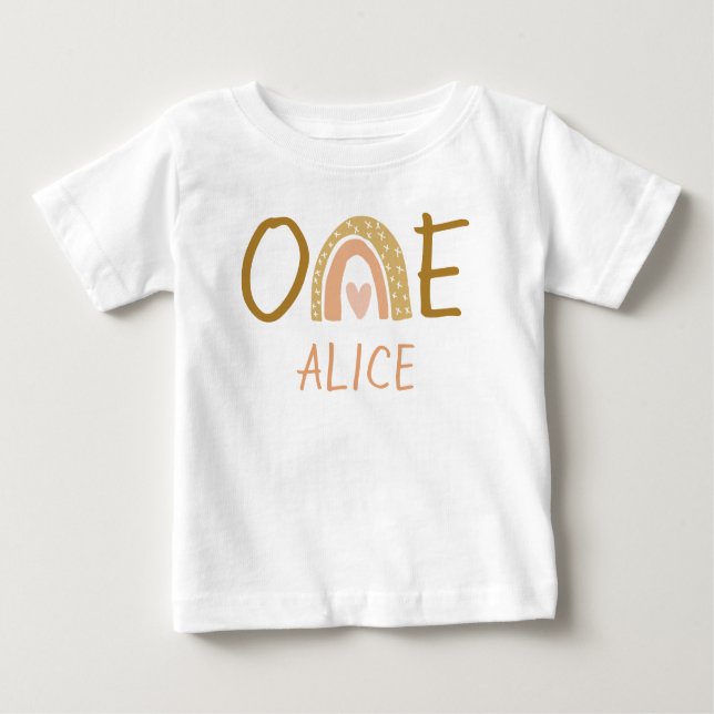 Camiseta Para Bebê Primeiro aniversario Terrestre Rainbow Girl Baby T (Frente)