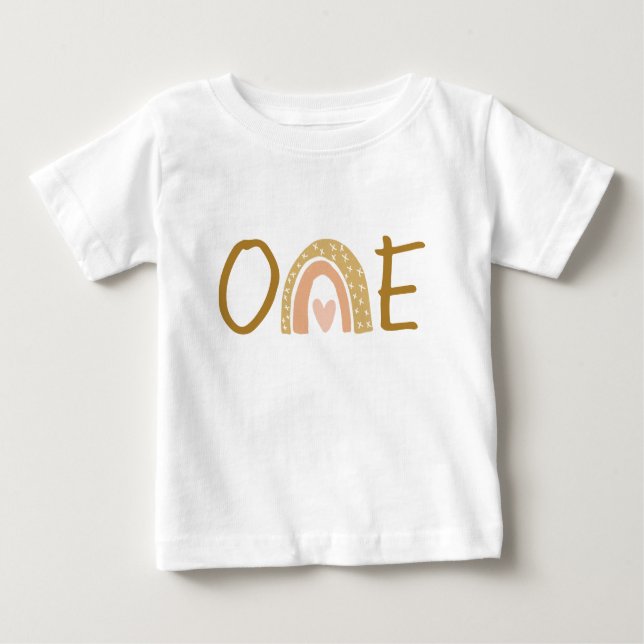 Camiseta Para Bebê Primeiro aniversario Terrestre Rainbow Girl Baby T (Frente)