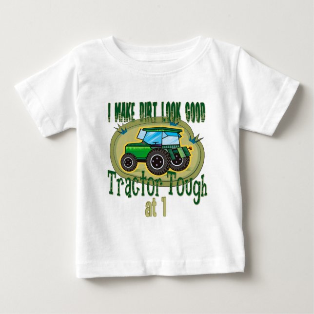 Camiseta Para Bebê Primeiro aniversario Tough Trator (Frente)