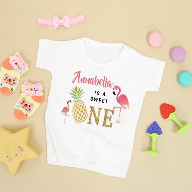Camiseta Para Bebê Primeiro aniversario Tropical Summer Beach Luau Gi (Criador carregado)