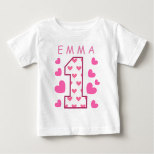 Camiseta Para Bebê primeiro aniversario Um com Nome Personalizado de