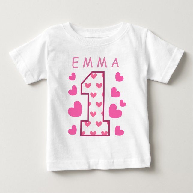 Camiseta Para Bebê primeiro aniversario Um com Nome Personalizado de  (Frente)