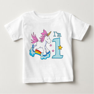 Camiseta Para Bebê Primeiro aniversario Unicorn Rainbow