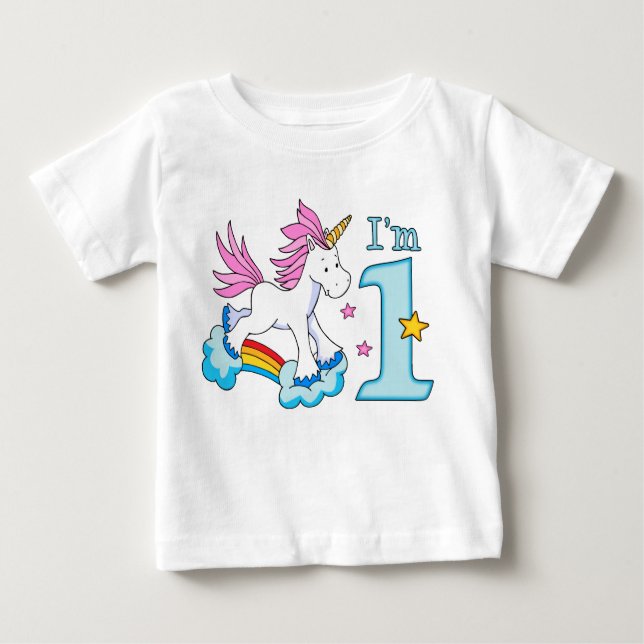 Camiseta Para Bebê Primeiro aniversario Unicorn Rainbow (Frente)