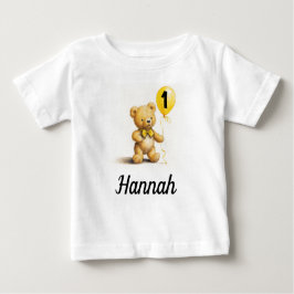 Camiseta Para Bebê primeiro aniversario, Urso Bonito com Balão, Perso
