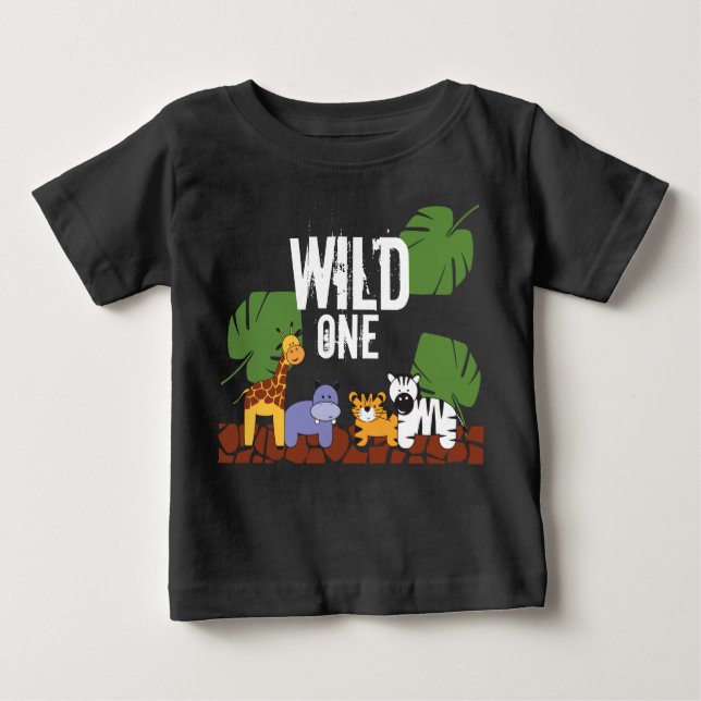 Camiseta Para Bebê primeiro aniversario Verde do tema SELVAGEM UM  (Frente)
