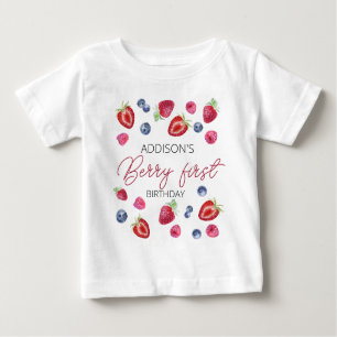 Camiseta Para Bebê Primeiro aniversario Vermelho Azul, Berry, Simples